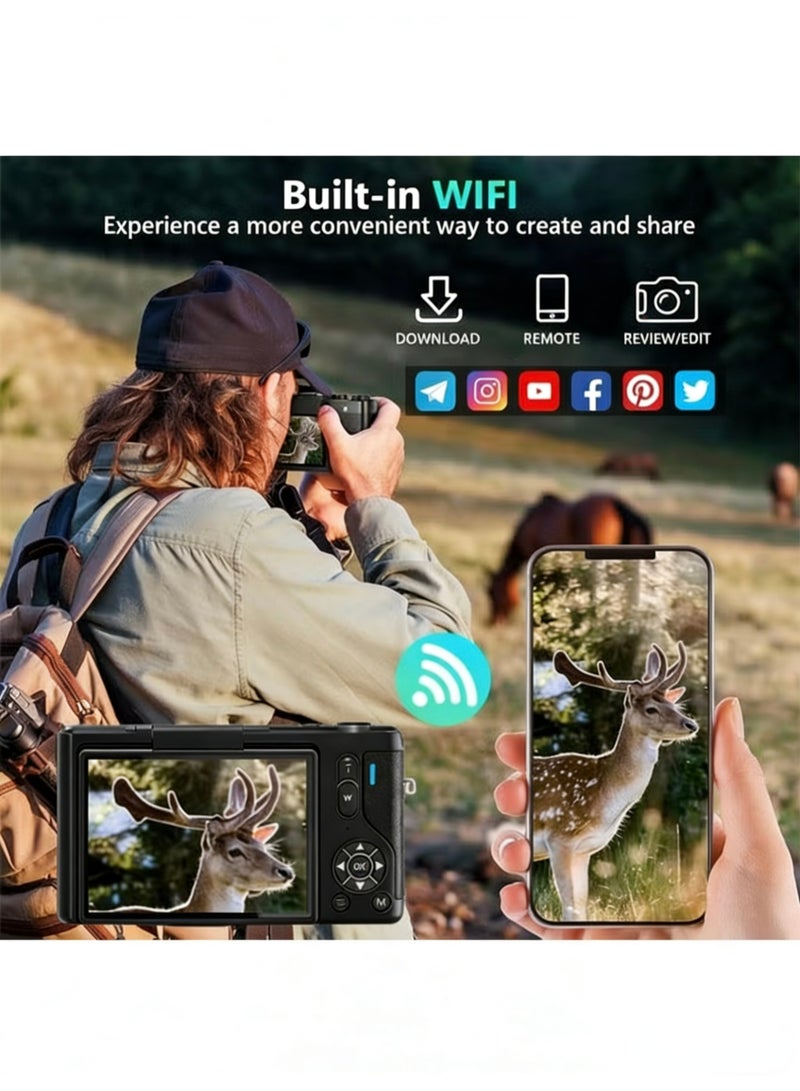 ZONBON Digital Camera, 4K Vlogging Camera, Kids Camera 64MP Point and Shoot Digital Cameras with 64GB TF Card, 16X Zoom,Voice-controlled shuttermera - Image 5